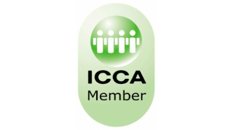 Grünes Logo mit stilisierten Figuren und Text „ICCA Member“