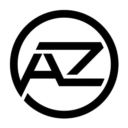 Schwarzes stilisiertes AZ-Logo in einem Kreis auf weißem Hintergrund
